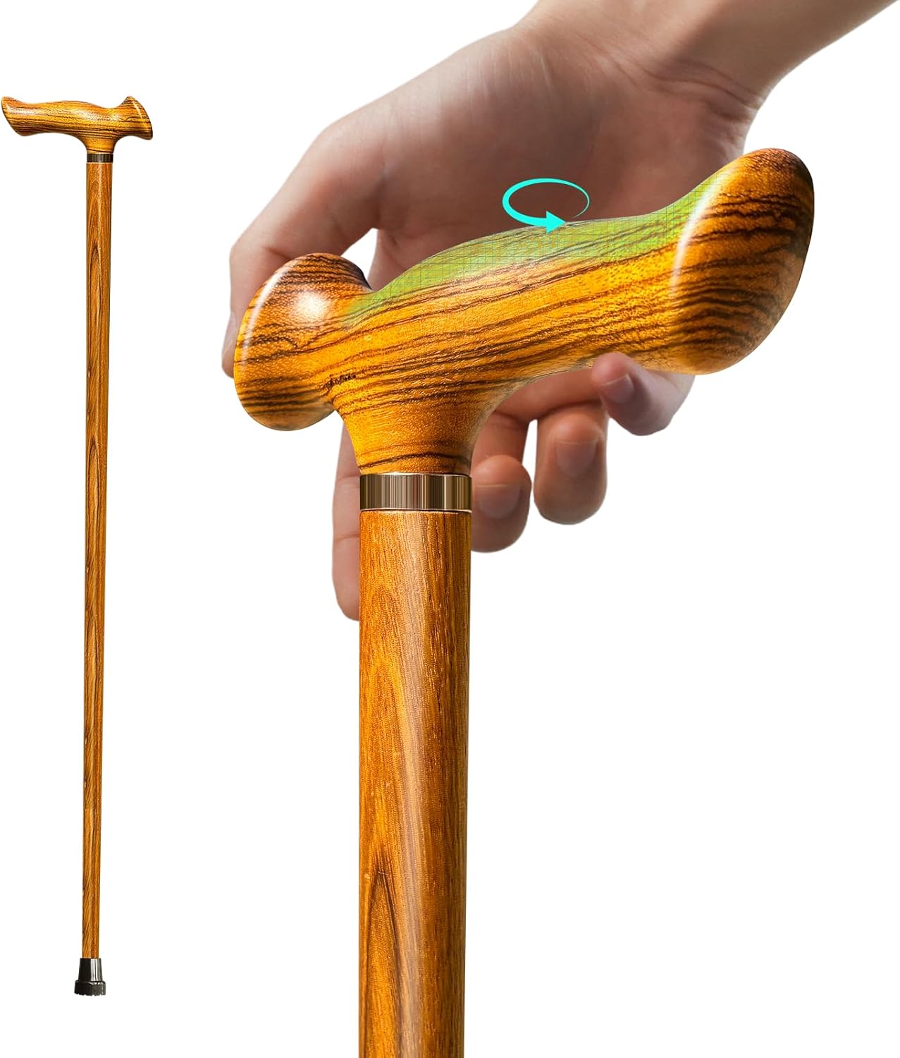 Ergonomic Wooden Walking Cane with All Day Comfort Grip Handcrafted Natural Solid Wood Canes for Men and Women Ultra Light Canes for Seniors Support up to 500 lbs with Cane Accessories