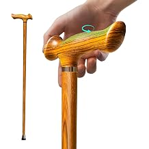 Ergonomic Wooden Walking Cane with All Day Comfort Grip Handcrafted Natural Solid Wood Canes for Men and Women Ultra Light Canes for Seniors Support up to 500 lbs with Cane Accessories