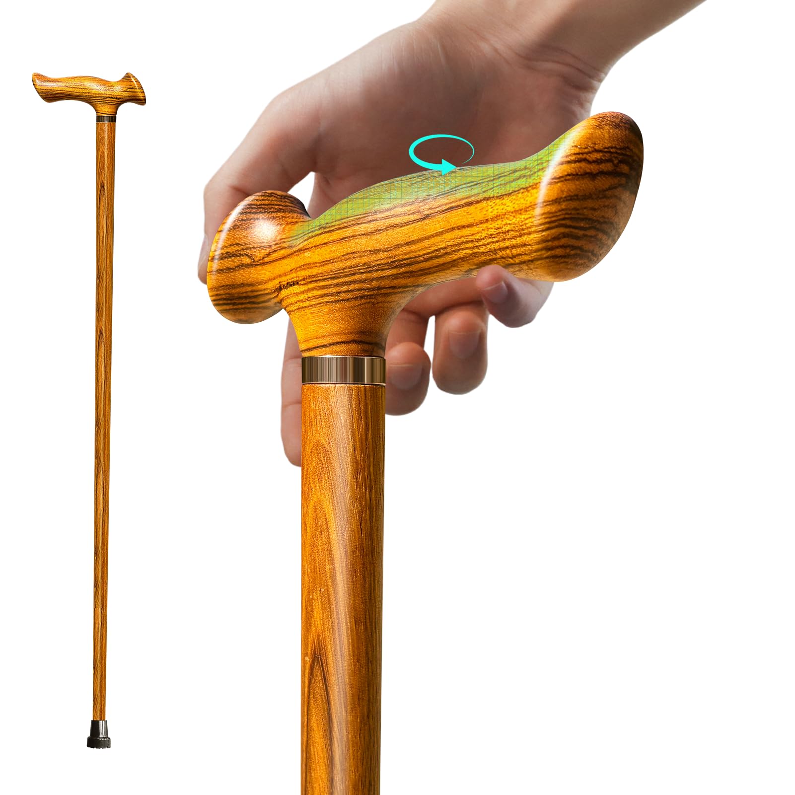 ispuoocti Ergonomic Wooden Walking Cane with All Day Comfort Grip Handcrafted Natural Solid Wood Canes for Men and Women Ultra Light Canes for Seniors