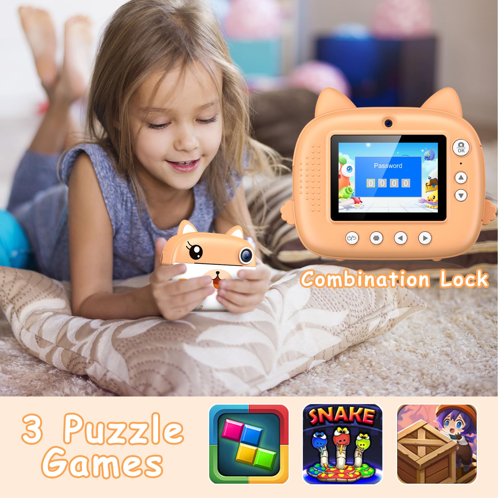 Macchina Fotografica Bambini Istantanea, GREENKINDER 2.4 Pollici/1080P HD Fotocamera Istantanea Bambini Digitale con 32GB Scheda & 5 Penne Colorat, Carta da Stampa, Regalo per Bambini dai 3-12 Anni