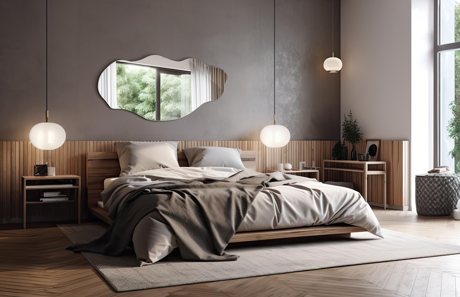 Generico Decormat Specchio 50x100 cm Grande Moderno Irregolare Organico Asimmetrico Macchia per Bagno Soggiorno Verticale