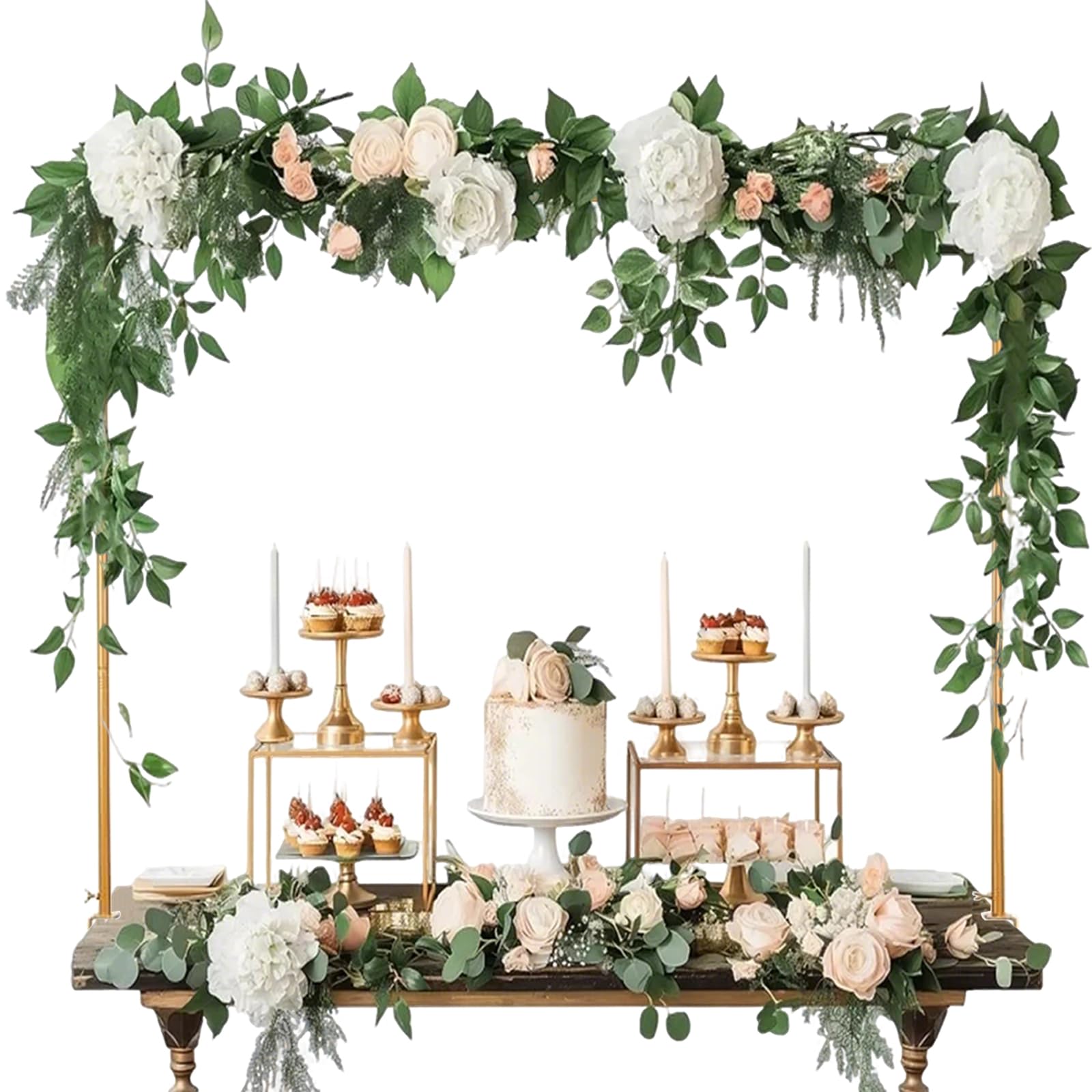 Tavolo decorativo, 114-320 cm, arco da tavolo regolabile con morsetti, supporto per arco da tavolo in metallo, per compleanni, matrimoni, feste, anniversari (oro, lunghezza 320 cm)