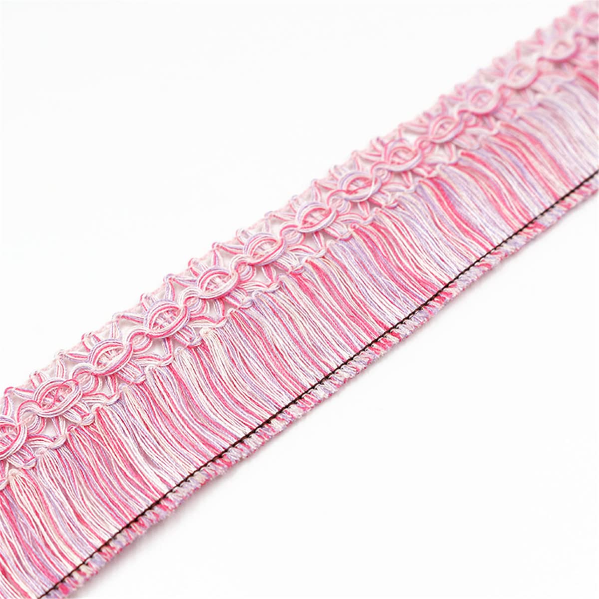2 Meters 3.5cm Fringe Tassel Trim Macrame Tassel Ribbon Lace Trim Fringe Trim Fabric Cotton Tassel Fringe Lace Edging Trim Ribbon for Clothes Curtain Blanket Hammock Umbrella Decor Sewing (B-Pink)