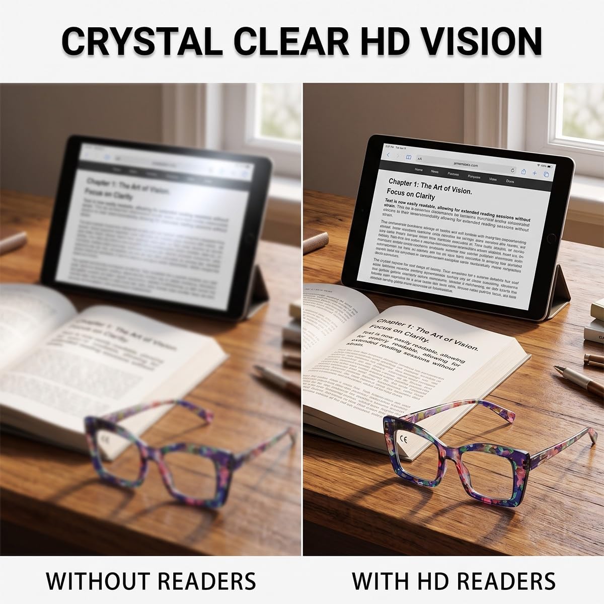 Gafas de Lectura Cuadradas Retro, Lentes para Vista Cansada Anti Luz Azul