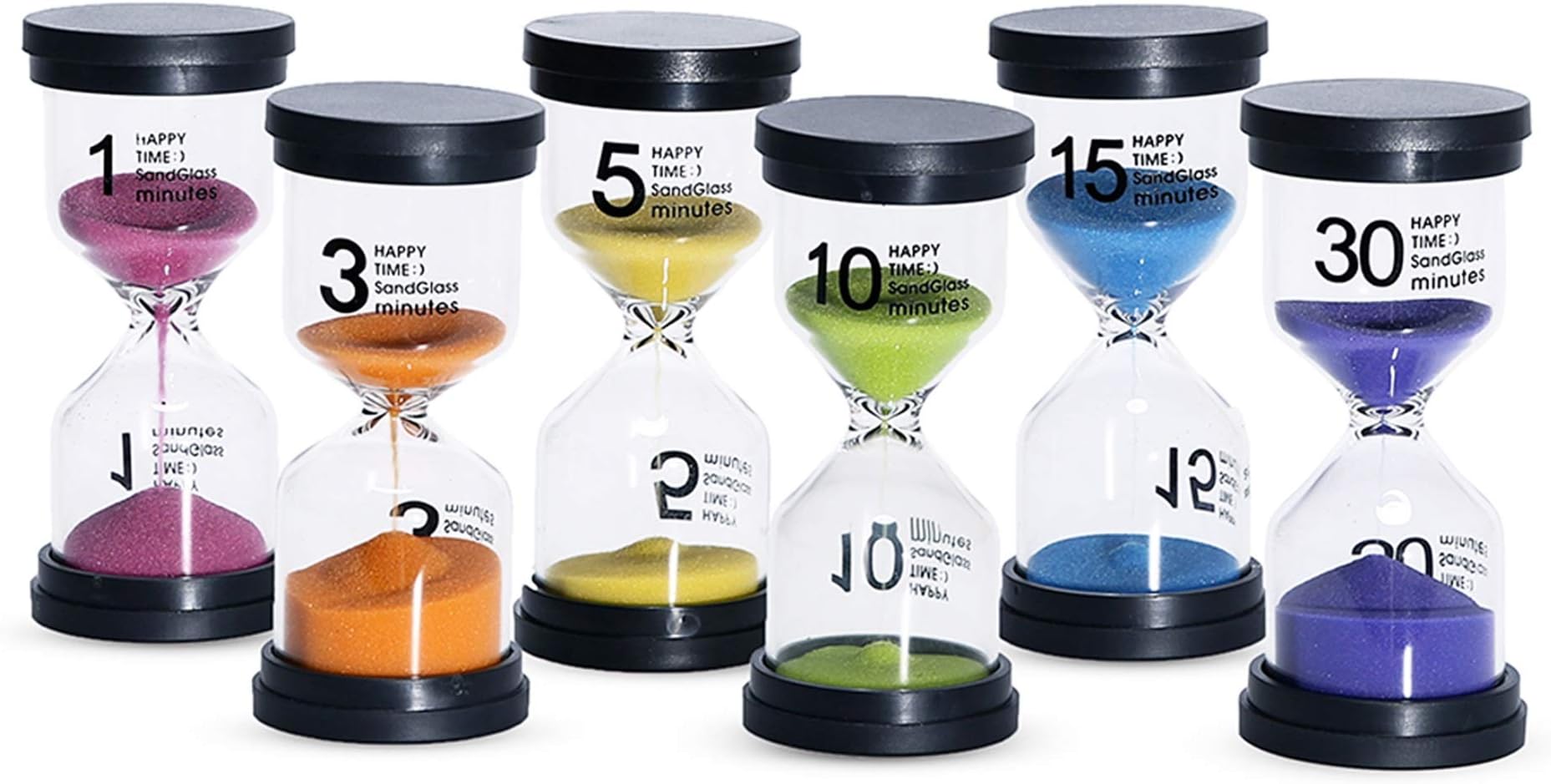 Sand Timer 6 Colors Hourglass 1/3/5/10/15/30 Minutes Sandglass Timer Sand Clock for Kids Games Classroom Kitchen Home Office Decoration (Pack of 6)