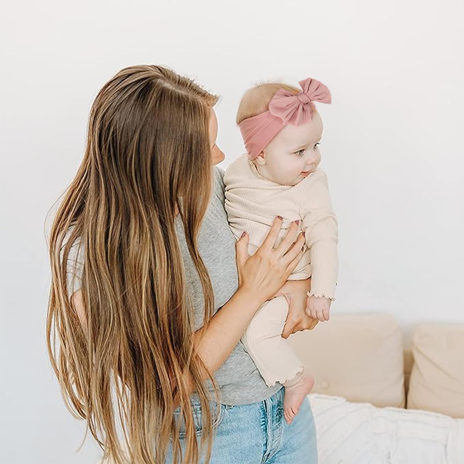 4 Pezzi Fasce Bambina Neonata,Fascia Neonato in Cotone,Elastica Fascette Per Capelli Per Fiocchi,Fascia Per Turbante,Accessori per Bambina Neonata 0-3 Anni(Rosa/Bianco/Beige/Pesca)