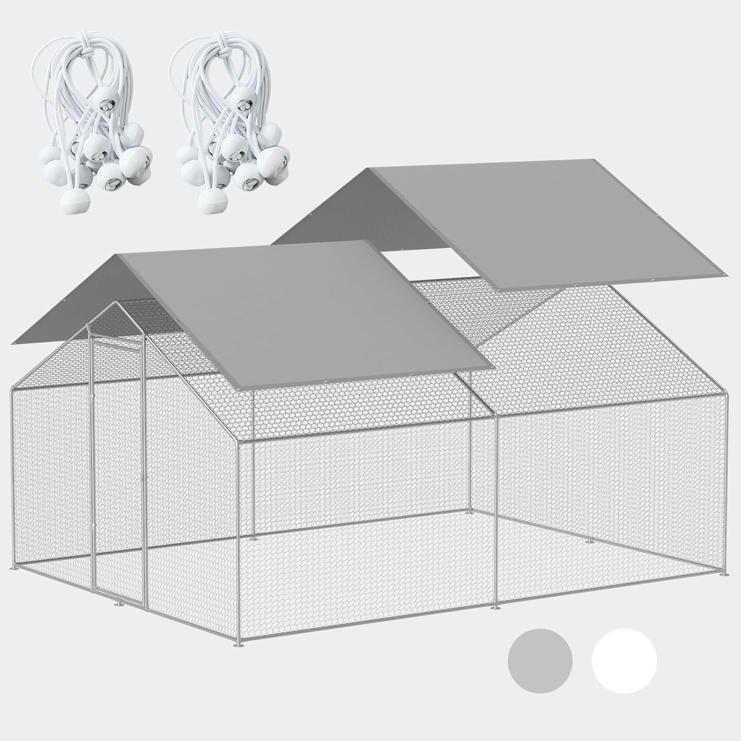 Chicken Coop Cover Waterproof, 11.5 * 6.5 FT Chicken Run Tarp with Ball Bungees Cords, UV Shade Cloth for Yard Large Chicken Coop, Walk-in Chicken Run Pen, Duck Coop Tarp Replacement (2 Pack,White)