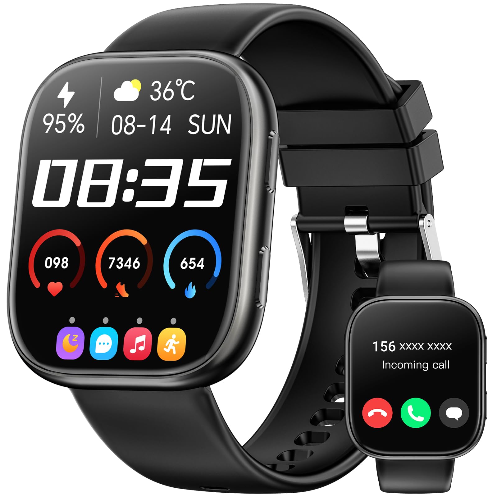 Hwagol smartwatch T8 Black LH Smartwatch Damen Herren, 1.83" HD Fitnessuhr mit Telefonfunktion, Fitness Tracker mit SpO2 Pulsmesser Schlafmonitor Schrittzähler