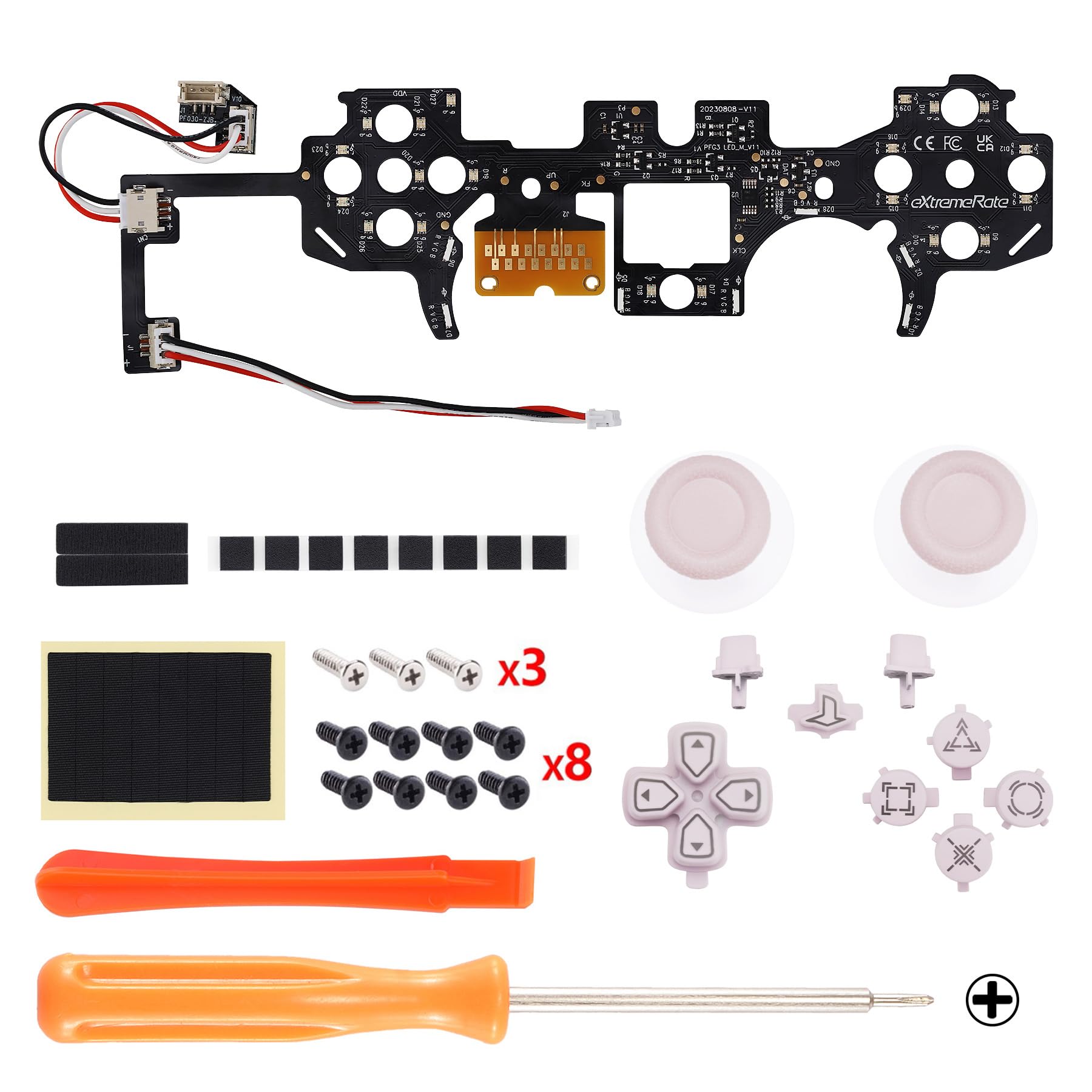 eXtremeRate Multicolore Tasti Luminosi per ps5 Controller BDM-030/040/050,D-pad Levette Analogiche Pulsanti DTF V3 LED Kit Ricambio per ps5 Joystick(Senza Controller)-Rosa