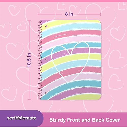 Miniatura 10 de ScribbleMate Cuadernos de espiral para niños, lindo cuaderno para niñas, cuaderno de 8 x 10.5 pulgadas de ancho, 100 hojas, 200 páginas, 2 bolsillos
