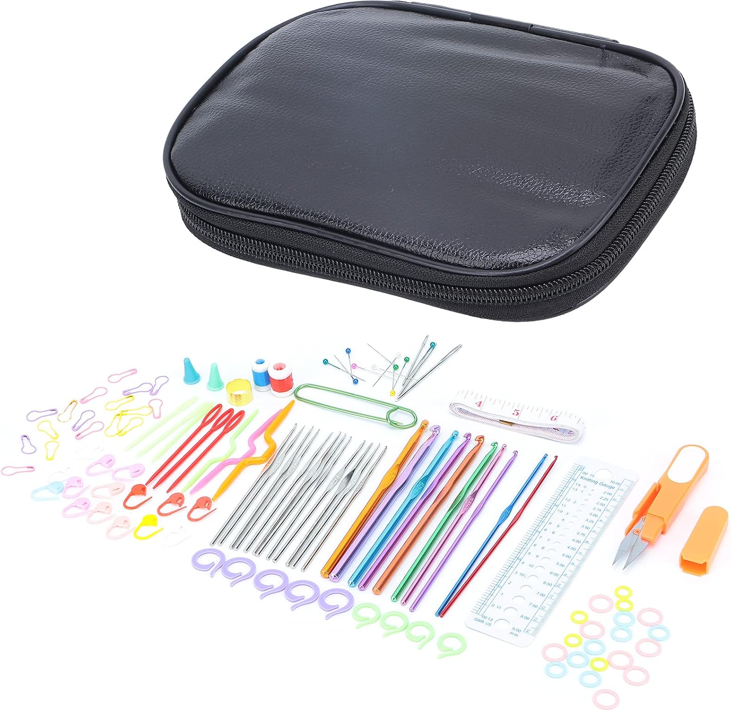 Zerodis 100 Pcs Crochet Hooks Set Ergonomic Aluminium Knitting Tool for Beginners with Diverse Sizes for Easy Crafting (Black)