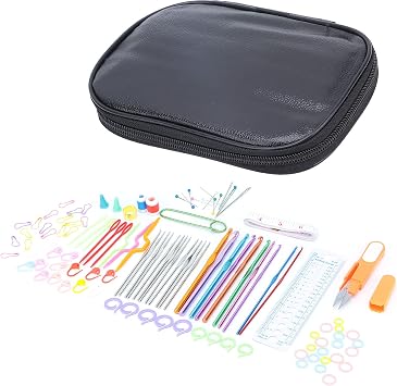 Crochet Hooks Set, Ergonomic Crochet Hook Set with Small Accessories 100 Pcs DIY 22 Kit for Knitting Enthusiasts Beginners Black