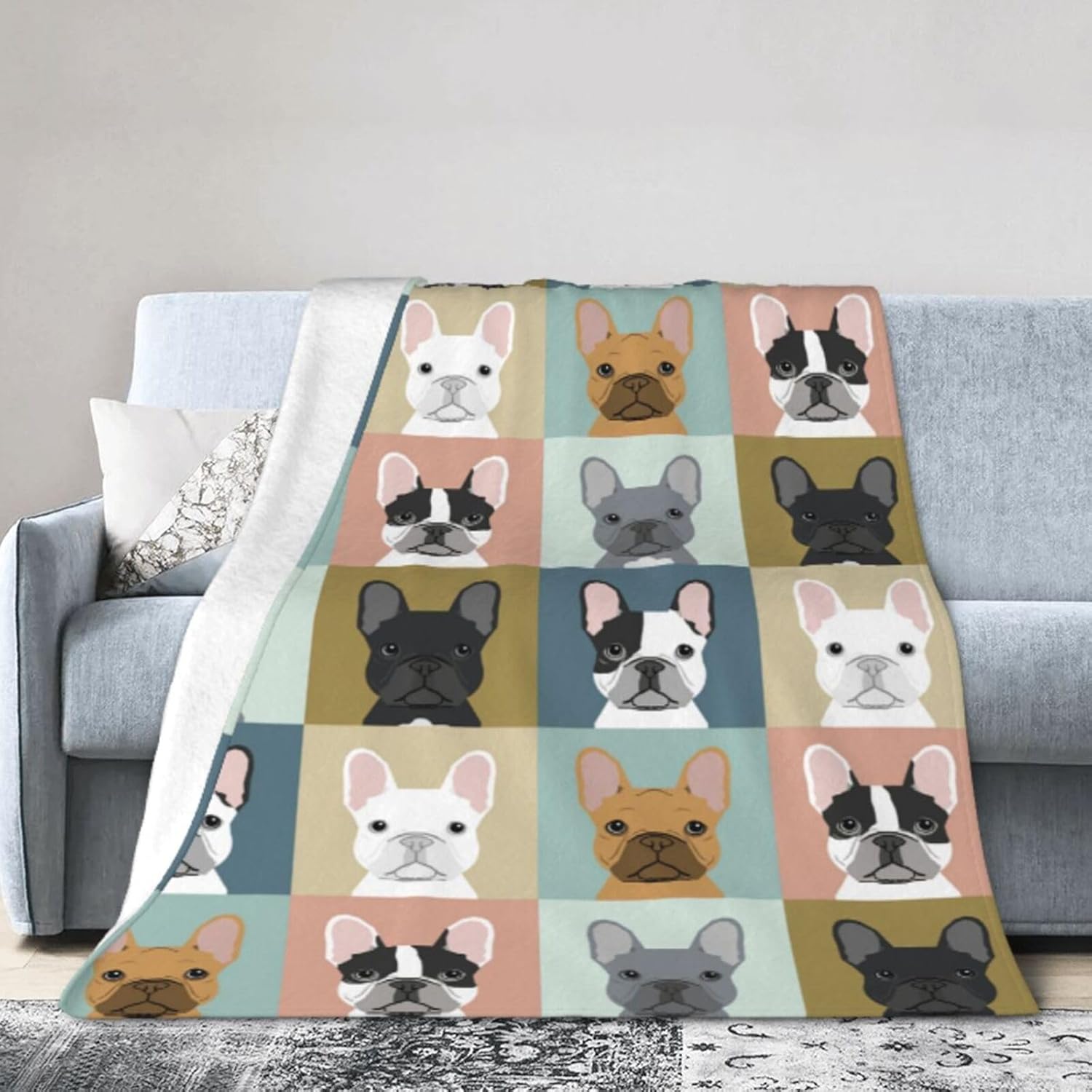 Dog French Bulldog Blanket Soft Comfy Flannel Throw Blankets Lightweight Warm Bed Throws Plush for Couch Sofa Camping Office Travel Home Bedroom Decor Girls Boys Kids Gifts 50"X40" - Image 7