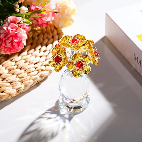 Miniatura 4 de Enjinkail Figuras de flores de cristal amarillas, decoración de escritorio para el hogar, regalos de ramo de flores de cristal, adorno de