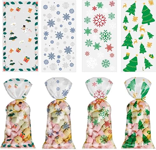 Miniatura 4 de Paquete de 100 bolsas de celofán de plástico para dulces, bolsas de regalo, bolsas de regalo con lazos giratorios para Halloween, Navidad, regalos