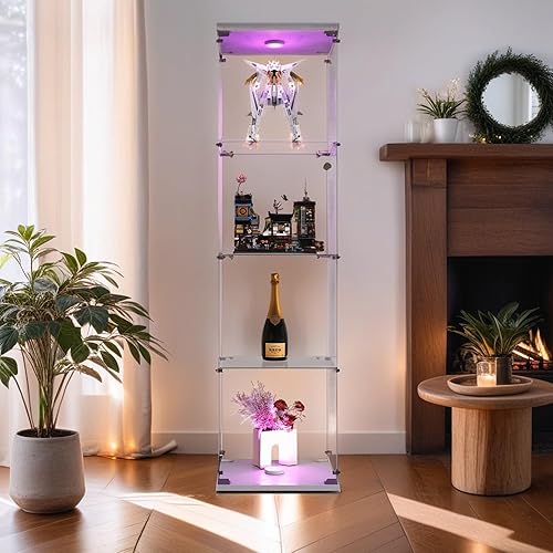 Miniatura 2 de Zacis Vitrina de cristal con luces y cerradura, vitrina Curio de 4 niveles con puerta de cristal, escaparate de pie para sala de estar, dormitorio,