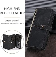 Vista 5 de UEEBAI Funda para iPhone 12 Mini de 5.4 pulgadas, 9 ranuras para tarjetas, cartera de cuero retro a prueba de golpes, con correa de mano, ranuras