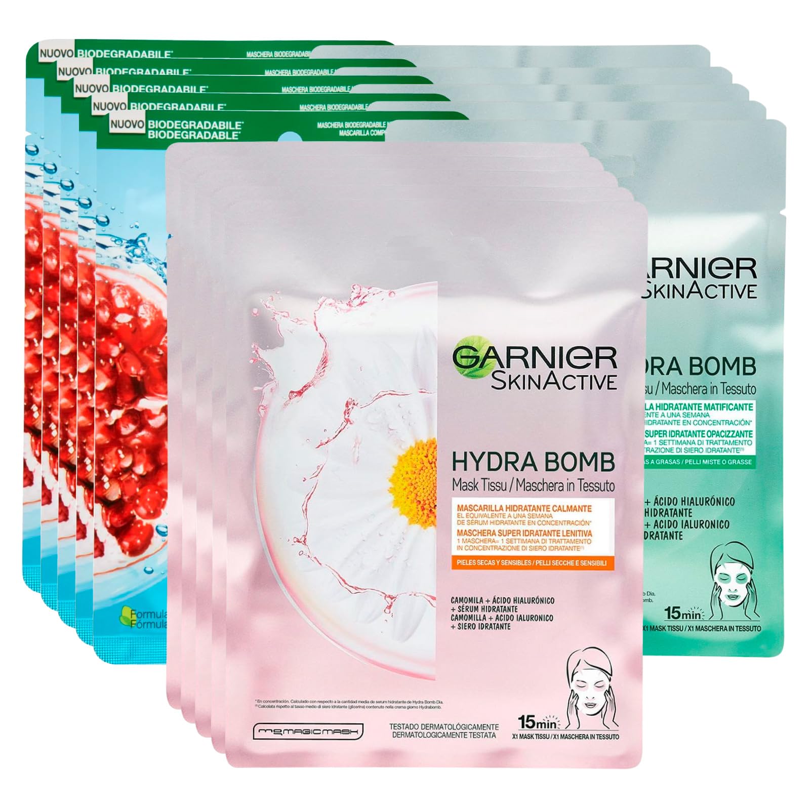 3x Garnier SkinActive Hydra Bomb Mascarilla Facial en Tela Hidratante y Matificante con Té Verde y Ácido Hialurónico — view 2