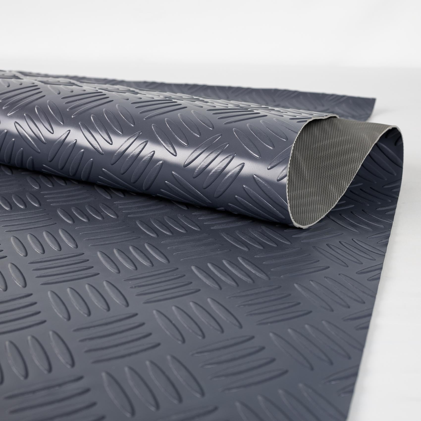 Revestimiento de suelo de PVC por metros, 1,5 mm, alfombrilla antideslizante, sin olor, alfombrilla granulada, chapa estriada, a cuadros, antideslizante, chapa estriada, antracita, 340 x 100 cm