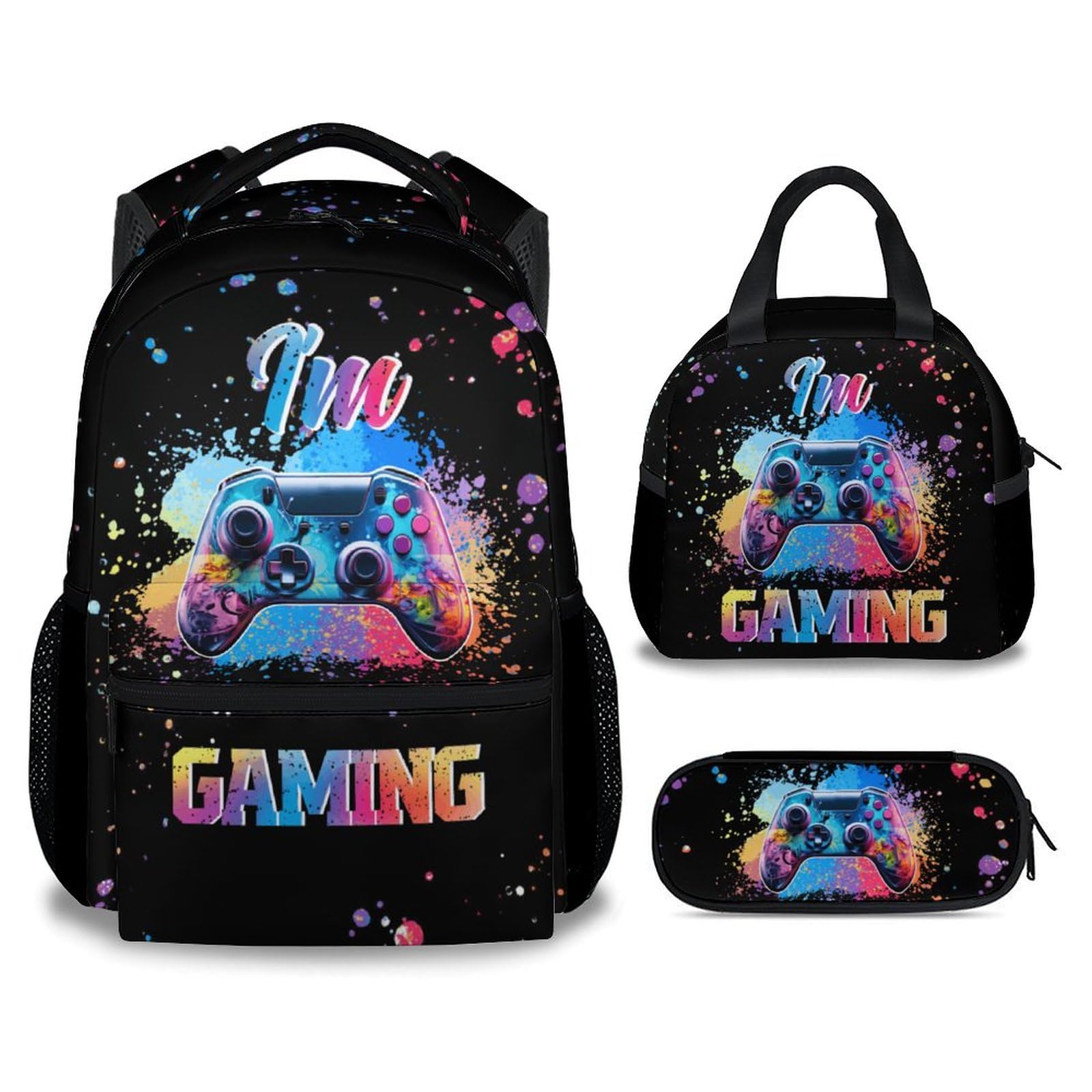 COZYAURA Kids Backpack with Lunch Box - Graffiti Video Gamer Backpack for School - Lightweight Black Gaming Backpacks for Boys