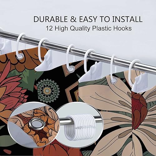 Miniatura 7 de Cortina de ducha con diseño floral retro, diseño bohemio abstracto, diseño botánico abstracto, moderno y estético, moderno de mediados de siglo