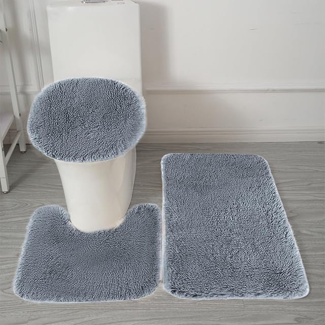 Bathroom Rugs Sets 3 Piece Non-Slip Soft Absorbent Bathroom Mats Set for Tub Toilet and Floor Microfiber Bathroom
