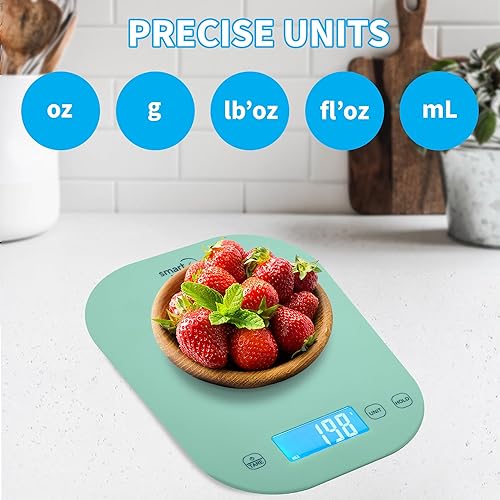 Miniatura 2 de Smart Weigh - Báscula digital de cocina color menta para cocinar, pérdida de peso, seguimiento de calorías, hornear, control de porciones de Verde