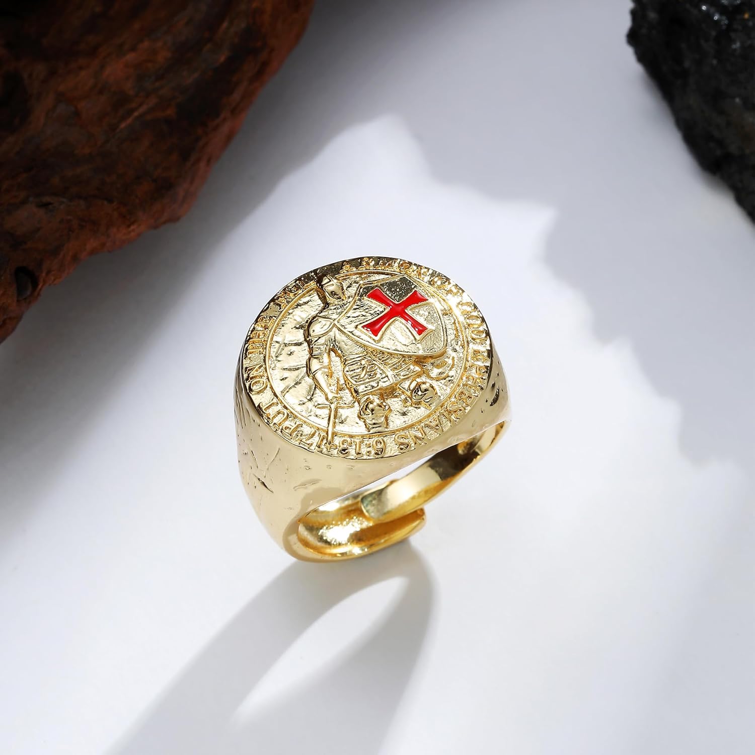 Yumikoo Mens Rings Copper Red Cross Rings for Men christian Knights Templar Put On The Whole Armor of God Ephesians - Image 5