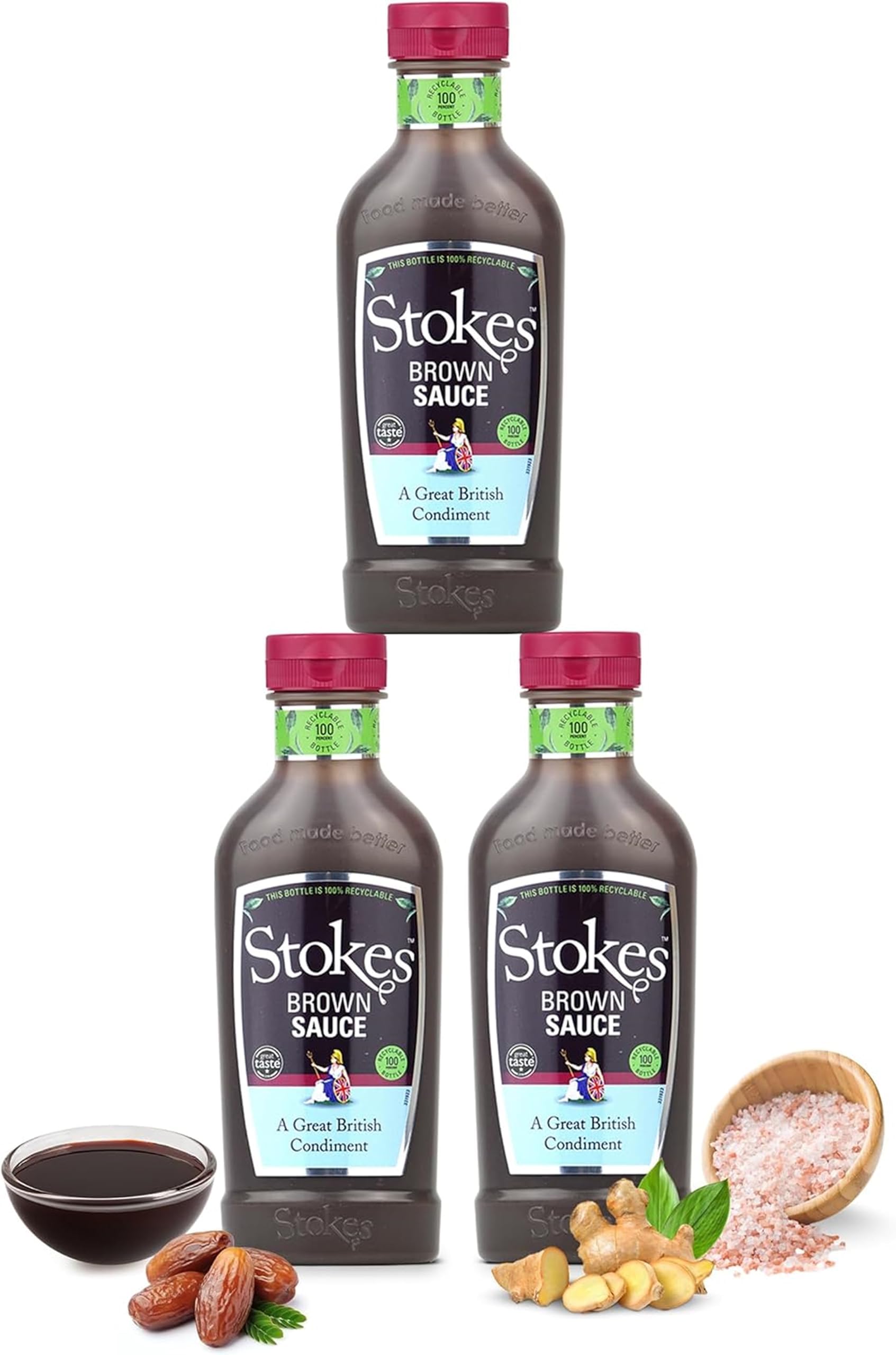 Stokes Real Brown Sauce 3PK SQUEEZY, Rich & Spicy Brown Sauce, Perfect For Bacon Sandwiches, Award Winning Brown Sauce, Sweet & Tangy Sauce, Beautifully Balanced Flavour, 505g