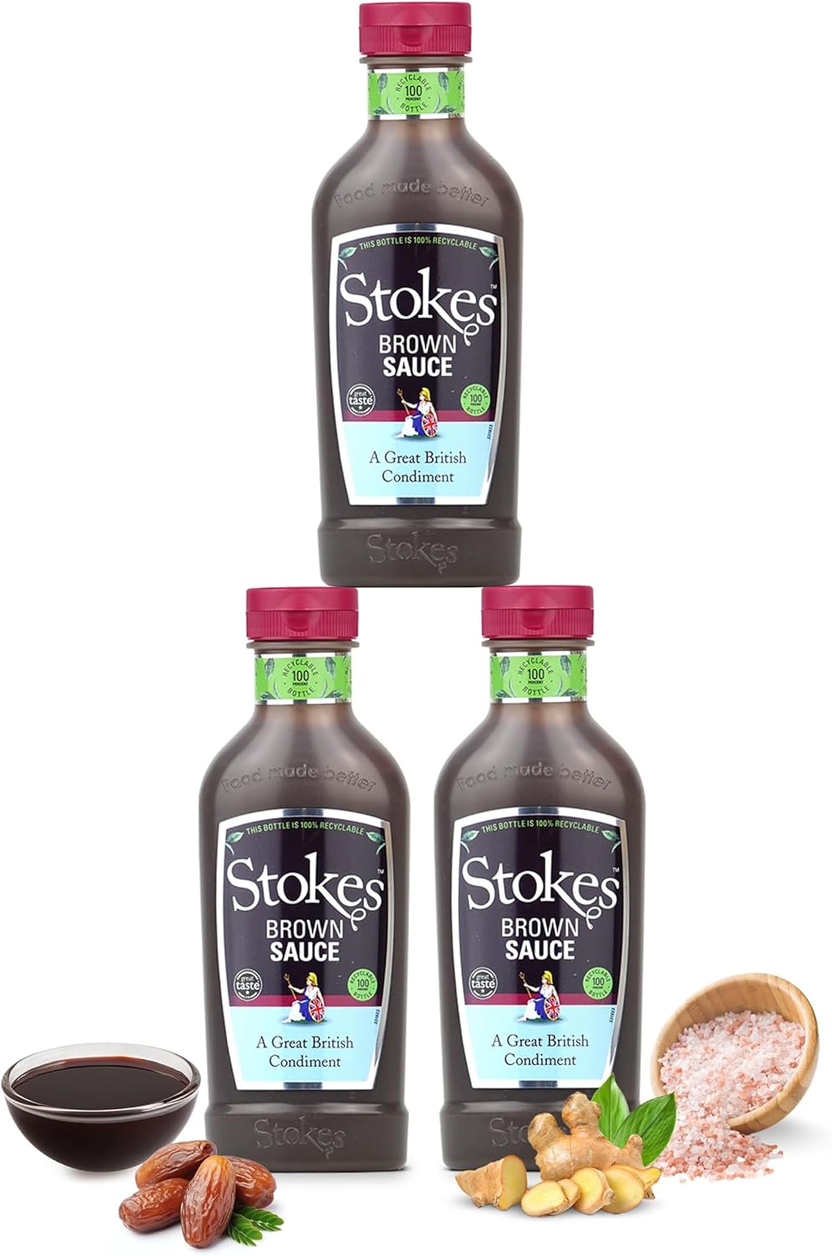 Stokes Real Brown Sauce 3PK SQUEEZY, Rich & Spicy Brown Sauce, Perfect For Bacon Sandwiches, Award Winning Brown Sauce, Sweet & Tangy Sauce, Beautifully Balanced Flavour, 505g