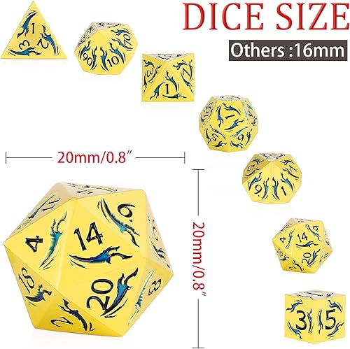 Miniatura 2 de DND - Juego de dados de metal, diseño de rayas metálicas con purpurina, juego de 7 dados poliédricos con caja de metal de regalo para juego de mesa
