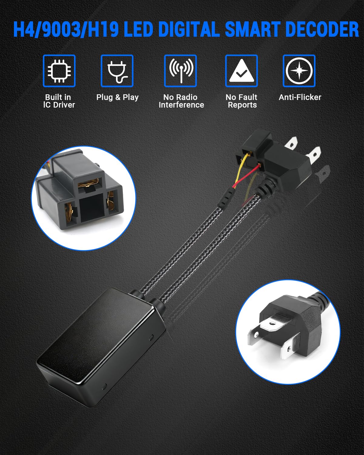 SUPAREE Resistenze Per H4 Decoder Canbus LED H4 Decodificatore Canbus LED Senza Errori Anti Sfarfallio 12V per Fari Auto IP67 Plug and Play 2 Pezzi