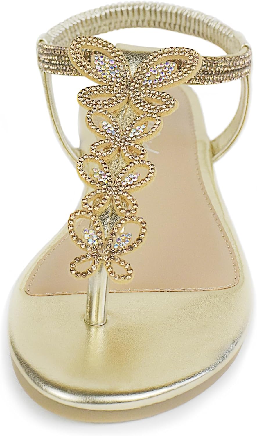 Women's Butterfly Thong Flat Sandals T-Strap Rhinestone Boho Wedding Dressy Sandals for Women