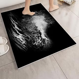 Black and White Orchid Waves Bath Mat, Shower Mat, Non-Slip,Quick Dry, Natural, Easy to Clean,Exfoliating Loofah Sponge for Body, 40x80cm/15.75x31.5in