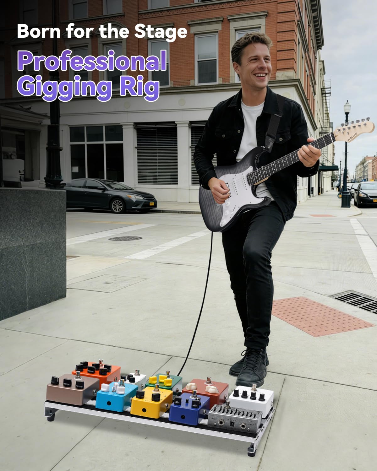 Gitarren-Pedalboard mit gepolsterter Tragetasche, 48,5 x 24,6 cm, Aluminiumlegierung, Pedalboard für 10–16 Pedale, große professionelle Stompbox-Halterung für E-Gitarre und Bass, Klettbänder