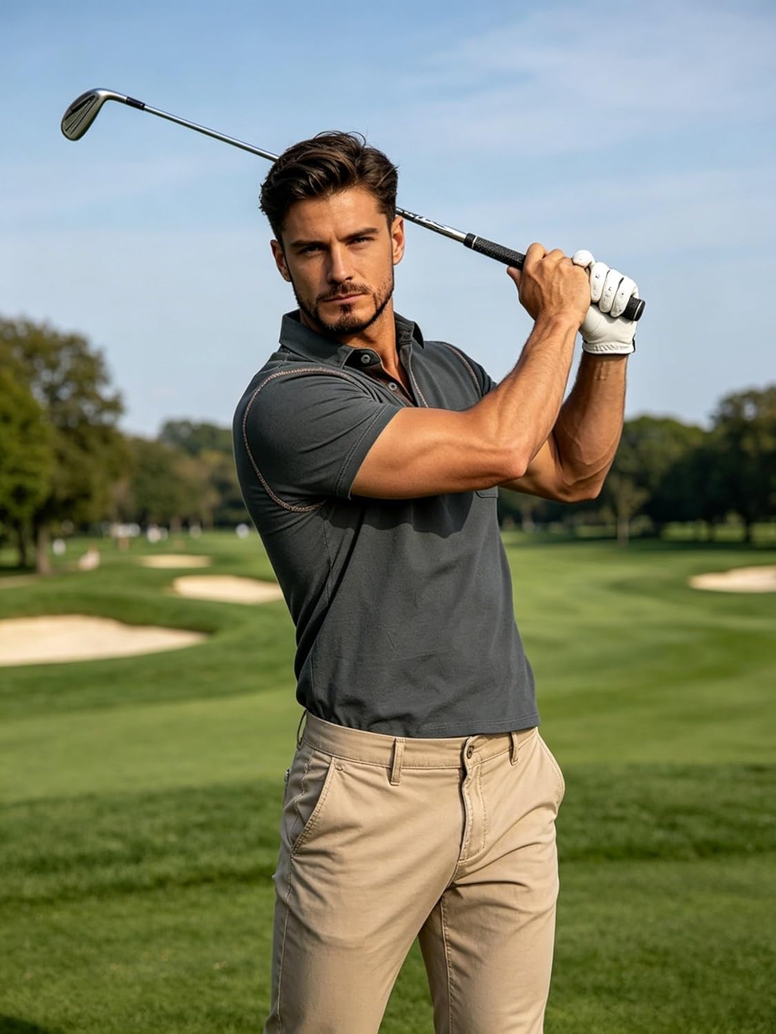 Men's Casual Polo Shirts Classic Long Sleeve Basic Button T-Shirt Lightweight Cotton Golf Tops with Pocket