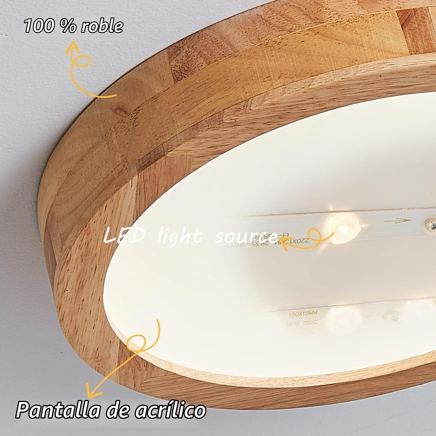 Plafon led techo Madera, 50cm Lampara techo Regulable 3000K-6000K | 36W Plafones para techo led Redondo Lampara de Techo con Mando a Distancia, Luz de Techo para Dormitorio Cocina Salon
