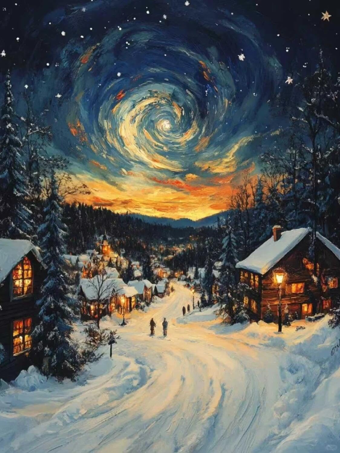 Rqwybcaxn Stamped Beaded Cross Stitch Kits Starry Sky and Town 40x50cm