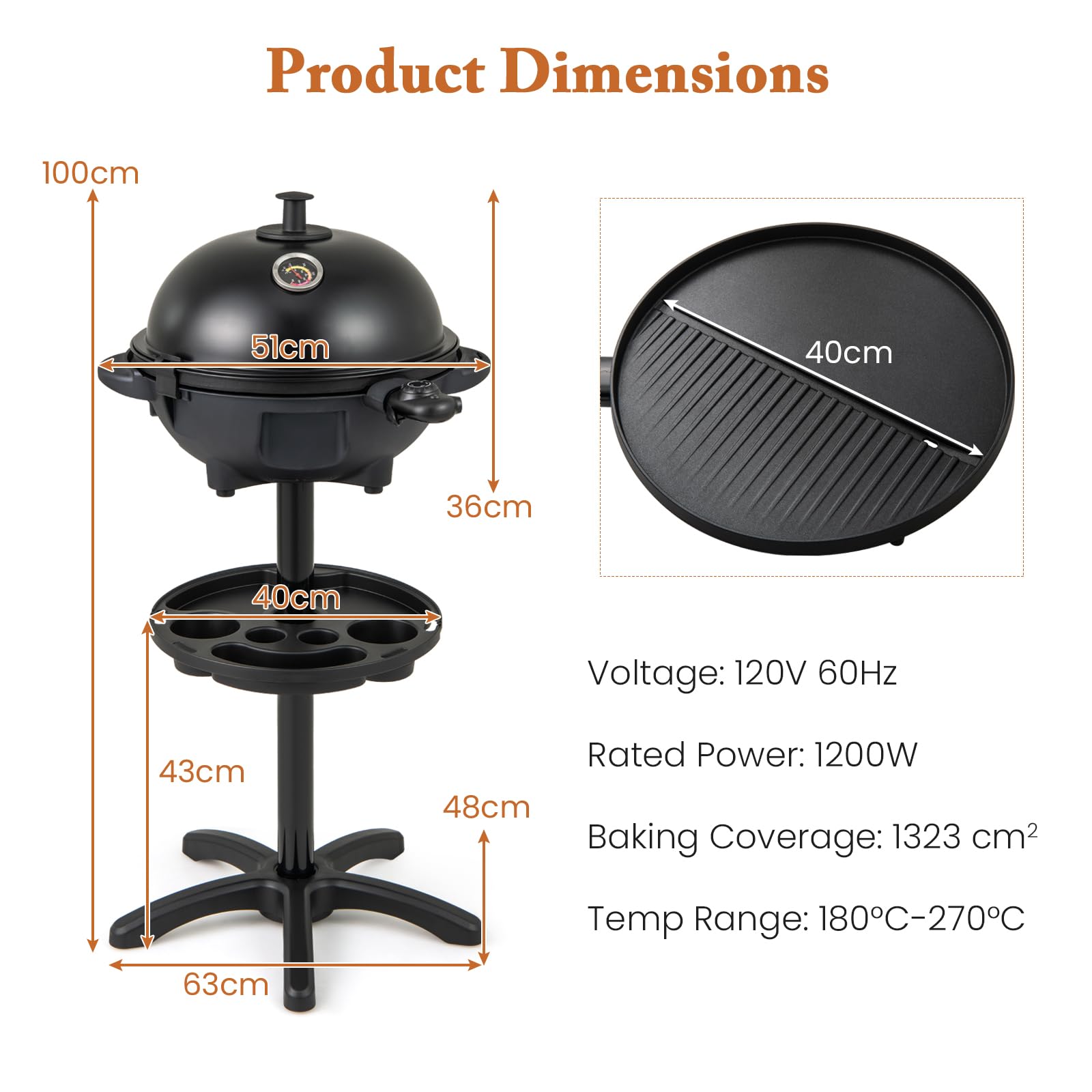 KOMFOTTEU Barbecue Électrique avec 2 Zones de Cuisson, Gril Électrique 1200 W, Avec Porte-épices & Thermomètre, Plancha Électrique, Contrôle de la Température, Intérieur & Extérieur