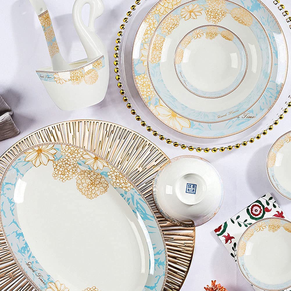 Set de Service de dîner de modèle Osmanthus, Porcelaine de Banquet Familial, 60 Ensembles de plaques, Soupe, Dessert, Bol