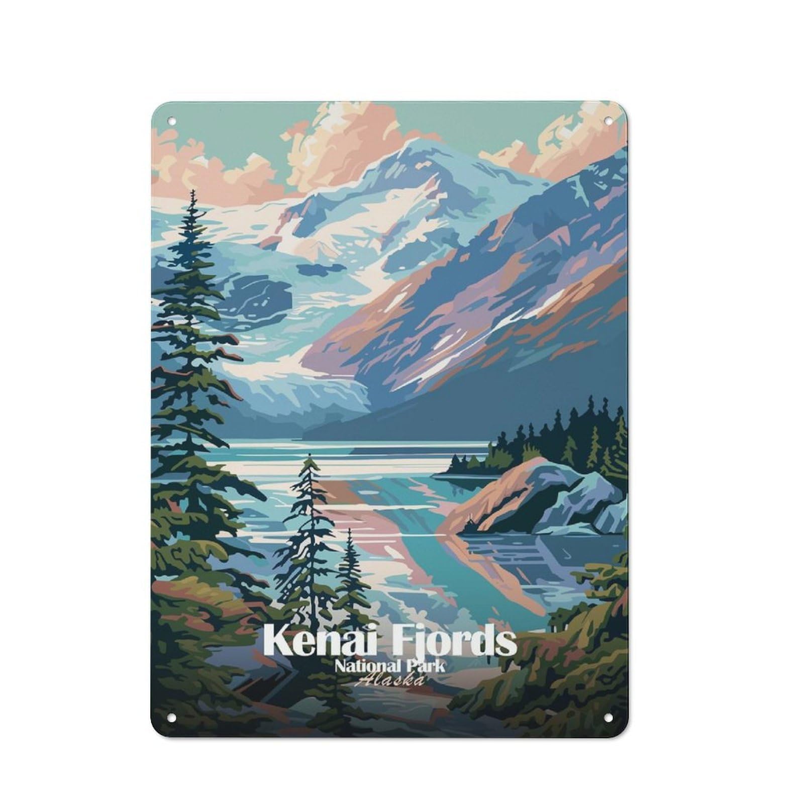 Junmoney Style-3 Tin Wall Plaque 40X30cm With Kenai Fjords National Park For Living Room Or Hallway, For Vintage Wall Decor Fans, For Themed Room Decoration