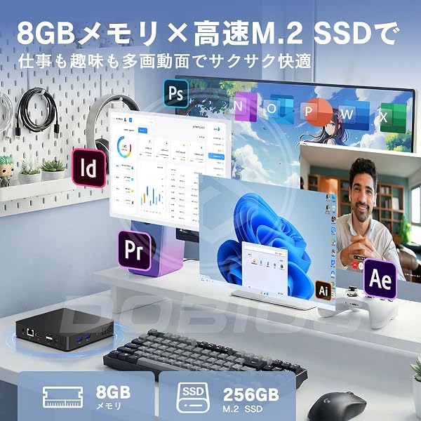 ミニpc 第14世代インテル 6500Y (N5095より速い)office2024搭載 Win11 Pro mini pc 最大3.4GHz WIFI5 BT5.0 小型pc ミニパソコン 2画面出力 超軽量 高性能 みにpc 省エネ 超小型デスクトップpc 企業用/業務用/在宅用に最適 8GB+256GB - 5