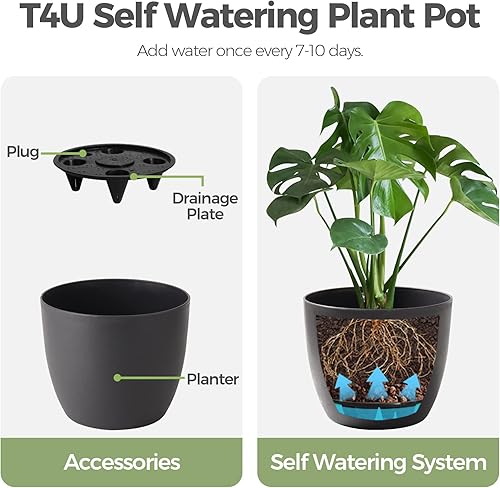 Miniatura 9 de T4U - Macetero de plástico con autorregado, macetero moderno y decorativo para todas las plantas de la casa, flores, hierbas, violetas, suculentas