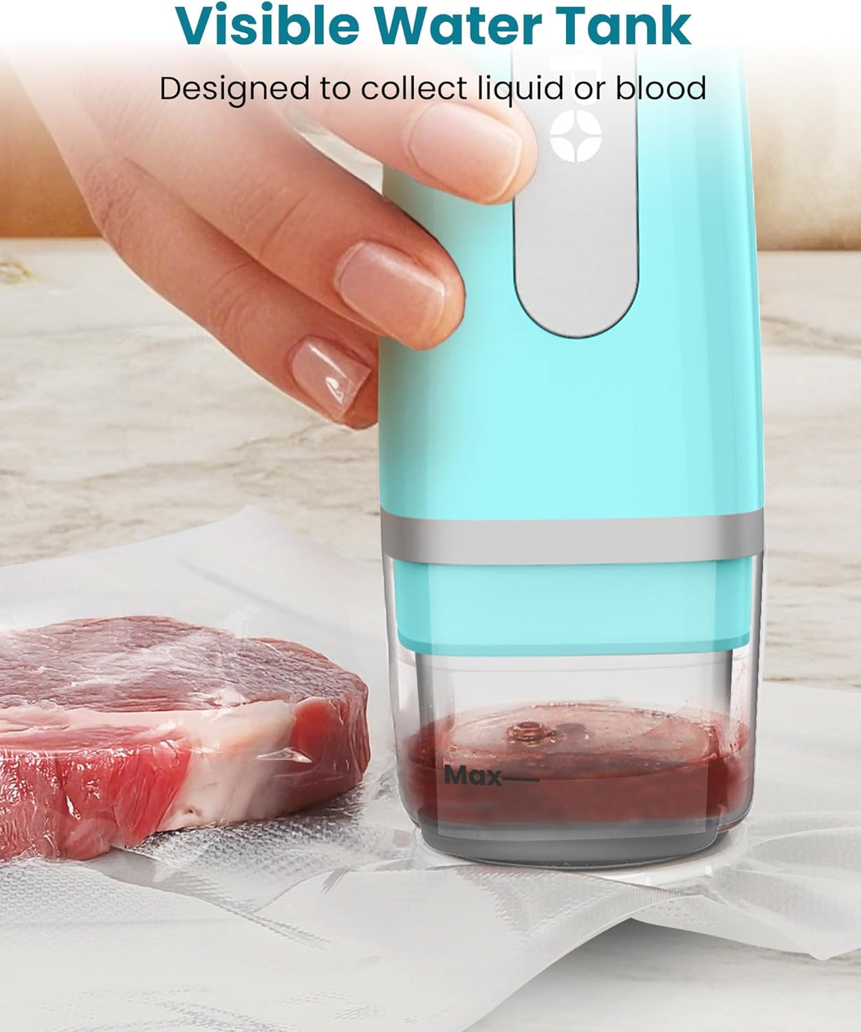 FEPPO Vacuum Sealer for Food with Visible Water Tank, Handheld Saver Compact Vacuum Sealer Machine with 30 Reusable Bags for 6X Preservation & Fresh, Teal - Image 2