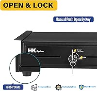 Vista 6 de HK SYSTEMS Cajón de efectivo resistente negro de 13 pulgadas con apertura "Push", 4B5C con soporte de metal para montaje debajo del mostrador