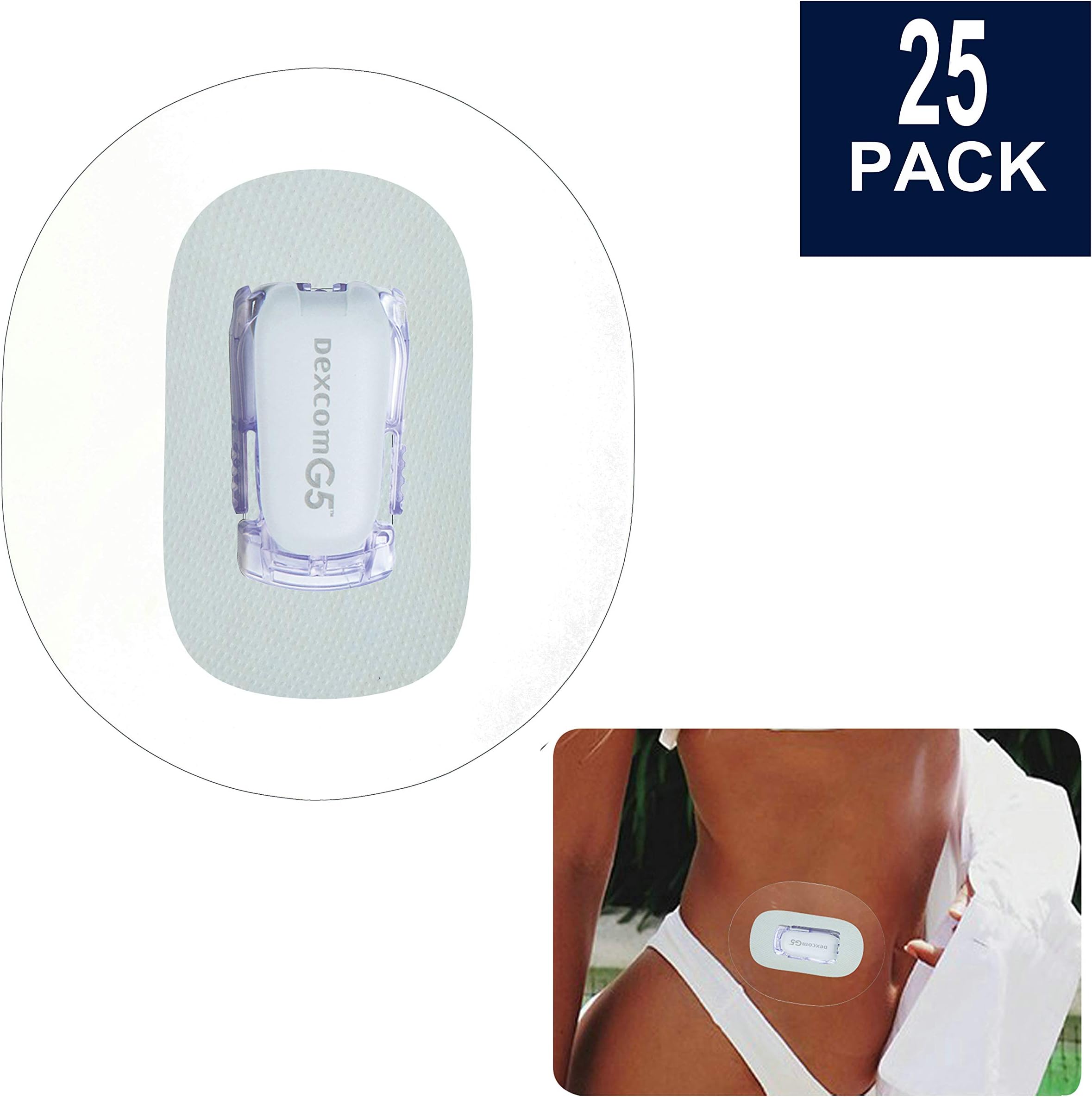 BaBallet 25-Pack Dexcom G5 G4 CGM Patches, Pre Cut Clear Waterproof Adhesive Patches, Hypoallergenic Tape, Dexcom CGM Sensor Protection Stickers for Diabetics