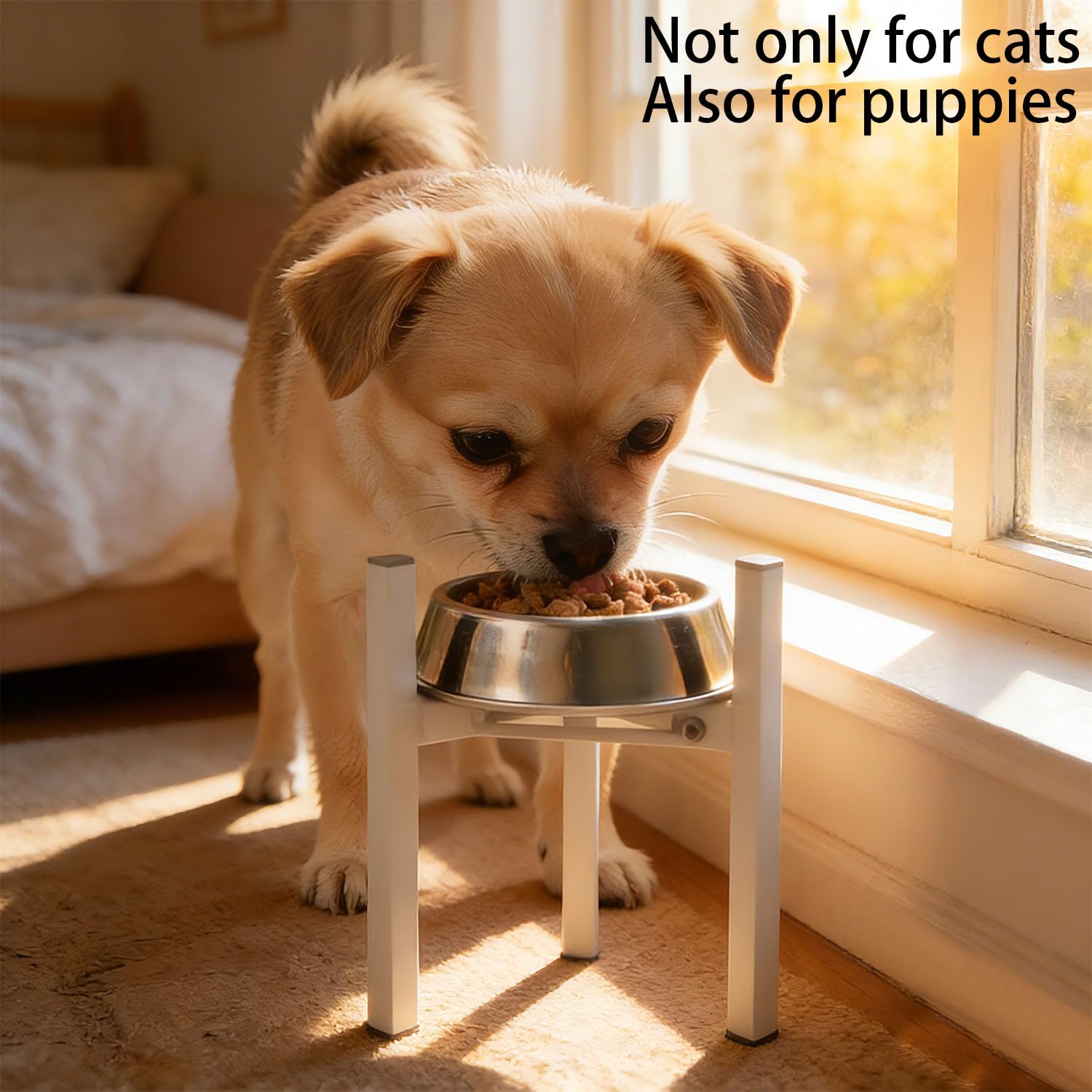 Soporte elevado para cuenco para gatos, bueno para aliviar la artritis de la digestión de gatos mayores, elevador de comedero de metal ajustable, se adapta a cuencos redondos de 5.1 a 7.4