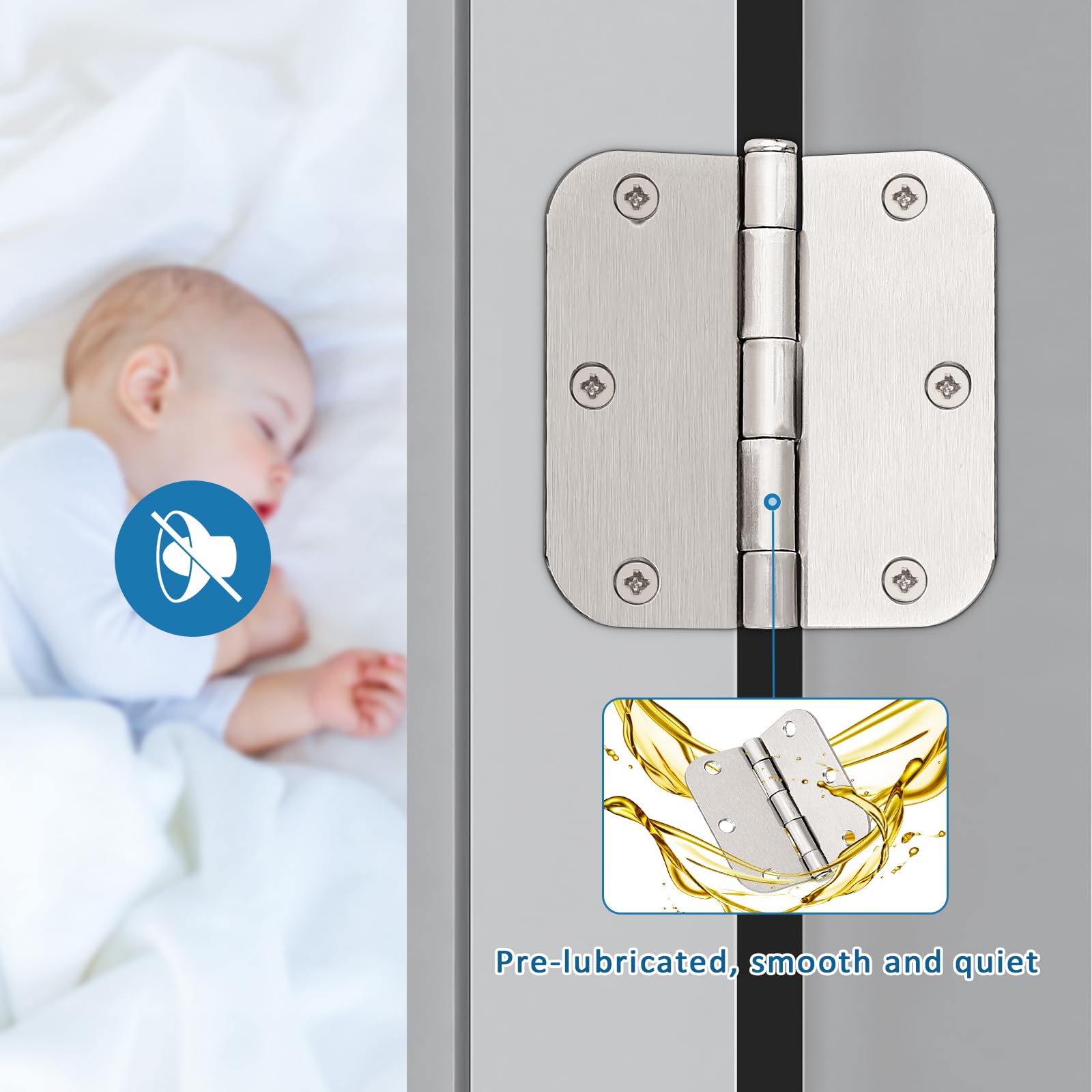 Snapklik.com : KNOBWELL 3 Pack Satin Nickel Hinges No Squeak - Heavy ...