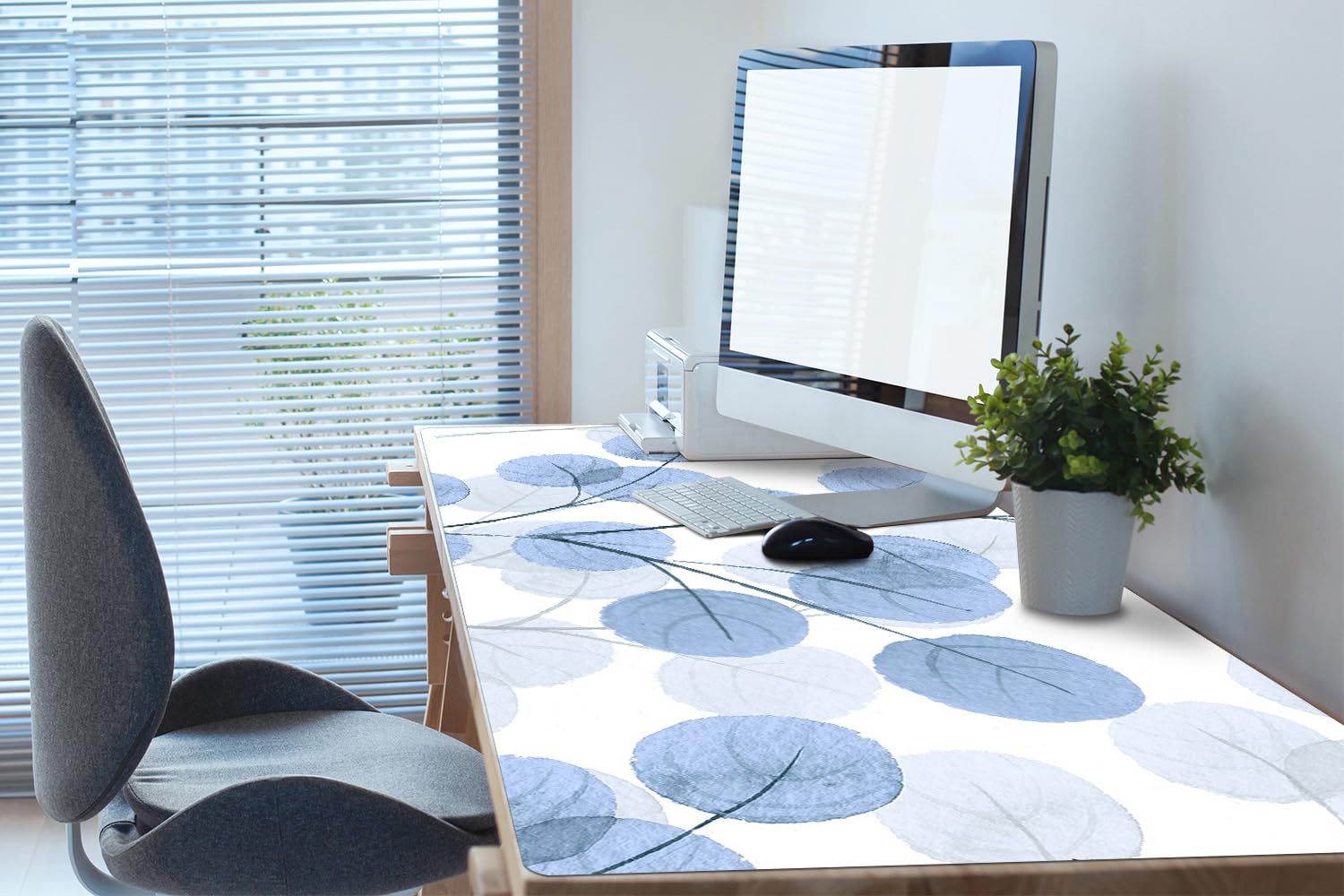 Sottomano da Scrivania 120x60 cm Protezione e Decorazione in Vinile PVC Antiscivolo Impermeabile Facile da Pulire Superficie Protettiva per Ufficio e Casa - Rami con foglie