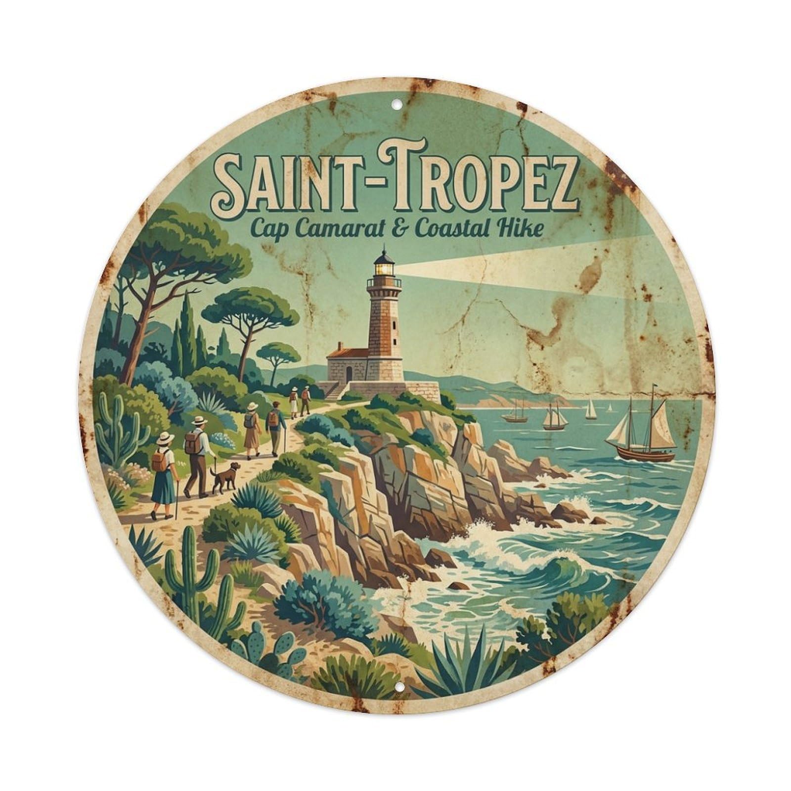 France Saint Tropez Cap Camarat Coastal Hike Travel Metal Tin Sign